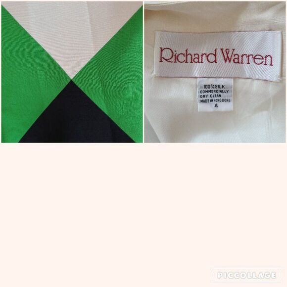 Richard Warren 100% Silk Dress Color Block Cream Green Navy Size 4 Hong Kong - Picture 16 of 16